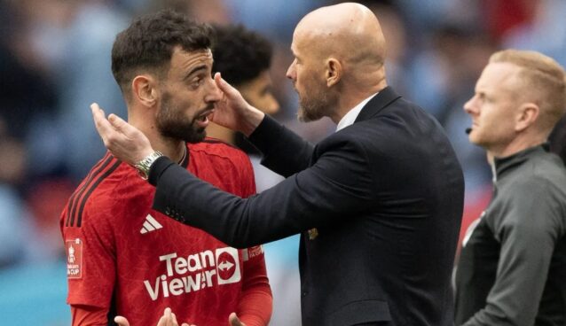 Erik Ten Hag e Bruno Fernandes